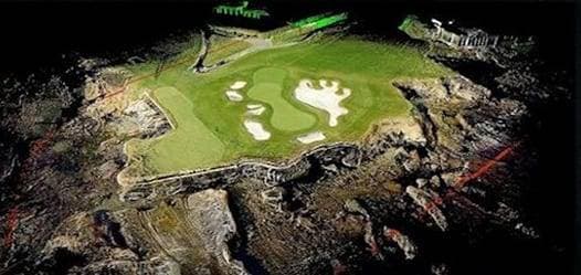 aerial drone image of a golf course
