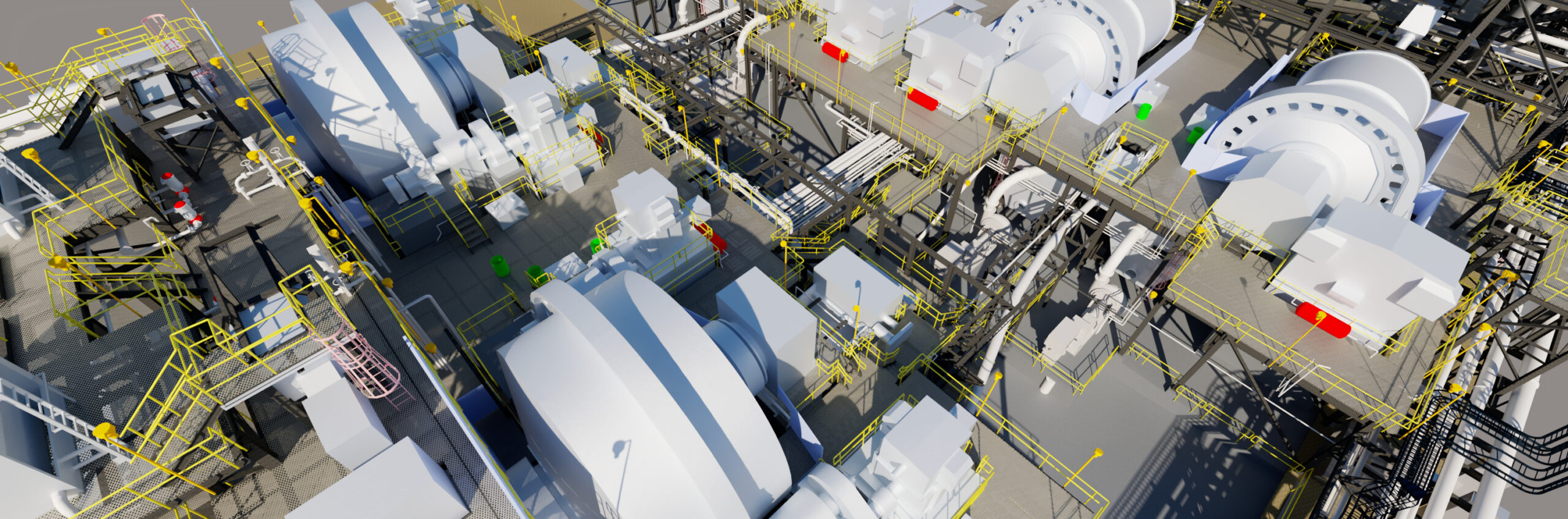 Digital twin (3D model) of several mineral processes at large-scale mining site. (aerial perspective)