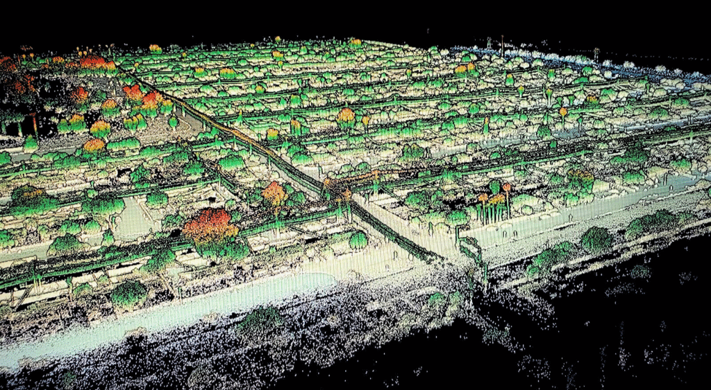 Mobile LiDAR scan of southwest U.S. residential neighborhood during utility infrastructure project. Captured by Darling Geomatics, using the YellowScan Fly & Drive vehicle-mounted mobile mapping system.