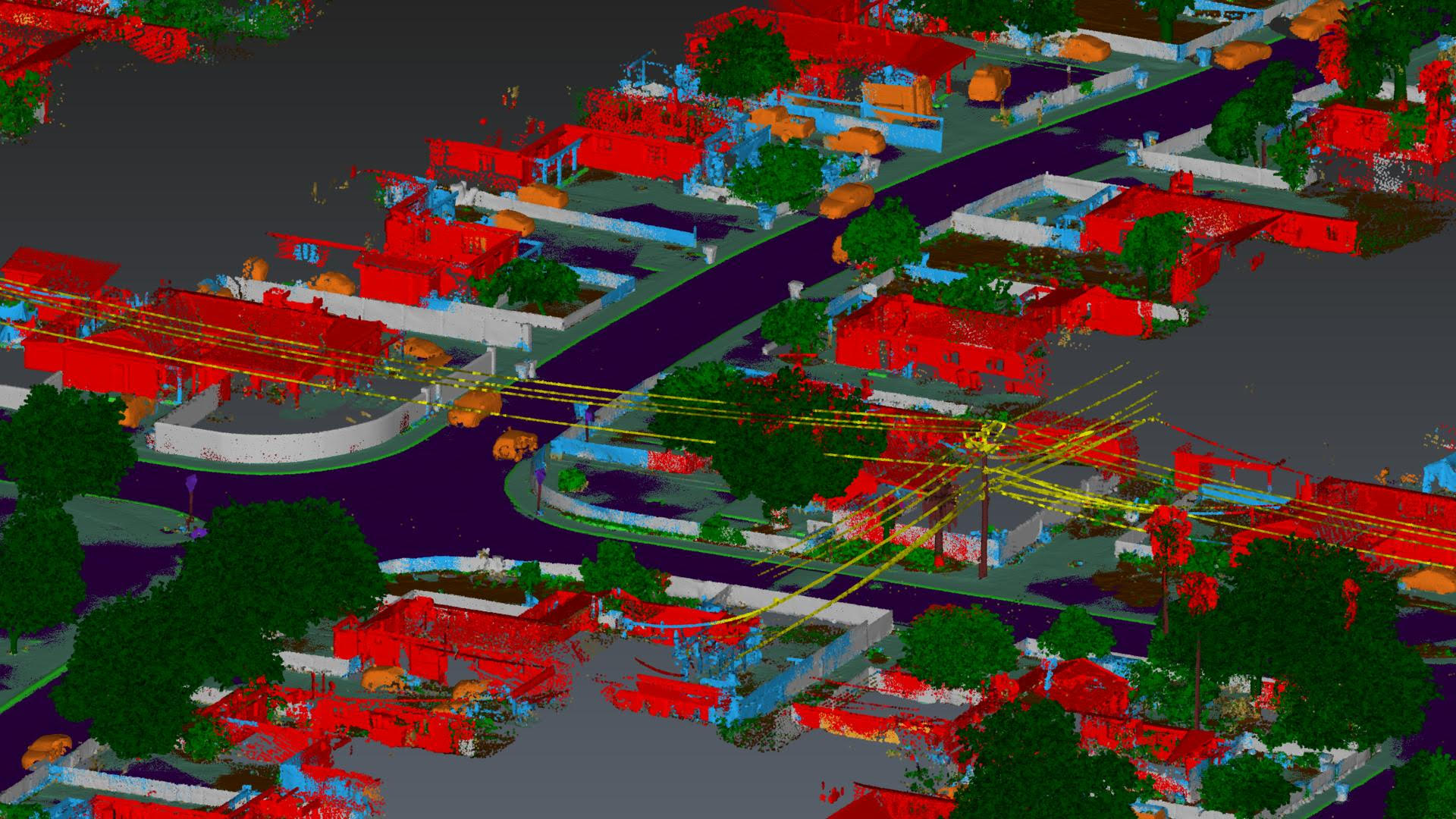 Mobile LiDAR scan of southwest U.S. residential neighborhood during utility infrastructure project. Captured by Darling Geomatics, using the YellowScan Fly & Drive vehicle-mounted mobile mapping system.