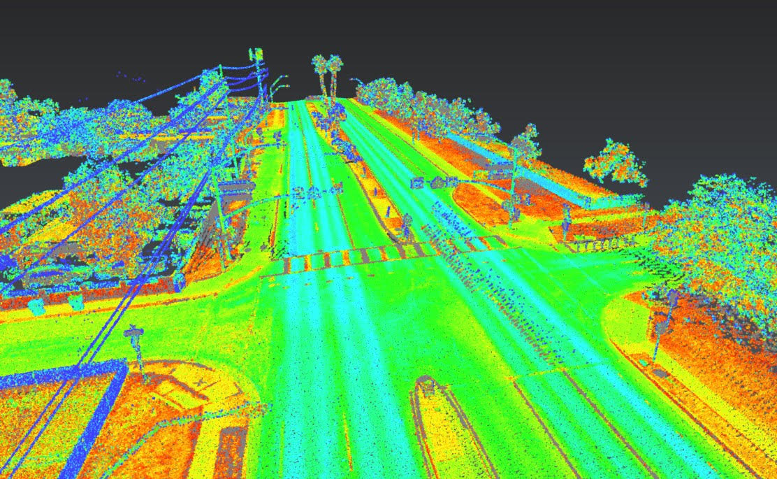 Mobile LiDAR scan of southwest U.S. residential neighborhood during utility infrastructure project. Captured by Darling Geomatics, using the YellowScan Fly & Drive vehicle-mounted mobile mapping system.