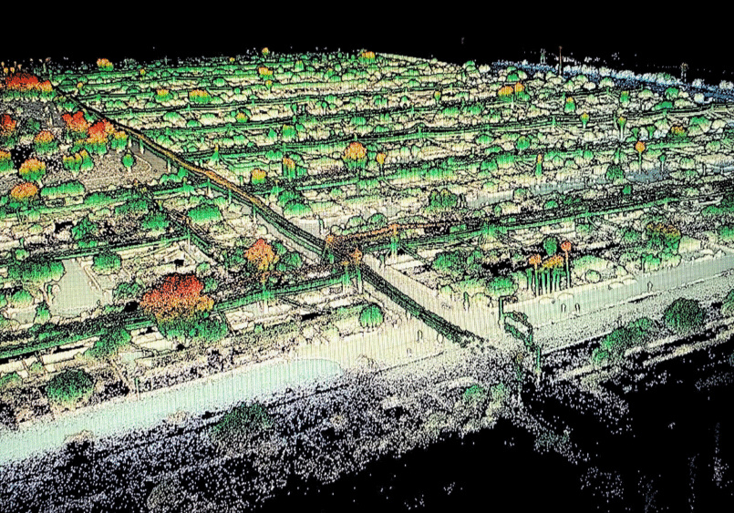 Mobile LiDAR scan of southwest U.S. residential neighborhood during utility infrastructure project. Captured by Darling Geomatics, using the YellowScan Fly & Drive vehicle-mounted mobile mapping system.