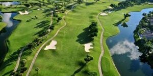 aerial drone image of a golf course